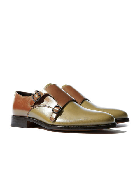 

Rapawalk Tan & Beige Handcrafted Wide Width Leather Monks