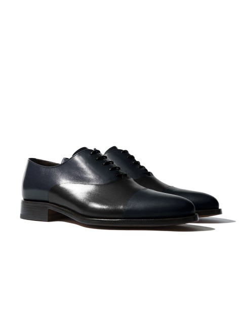 

Rapawalk Blue & Black Handcrafted Wide Width Leather Oxfords, Navy blue