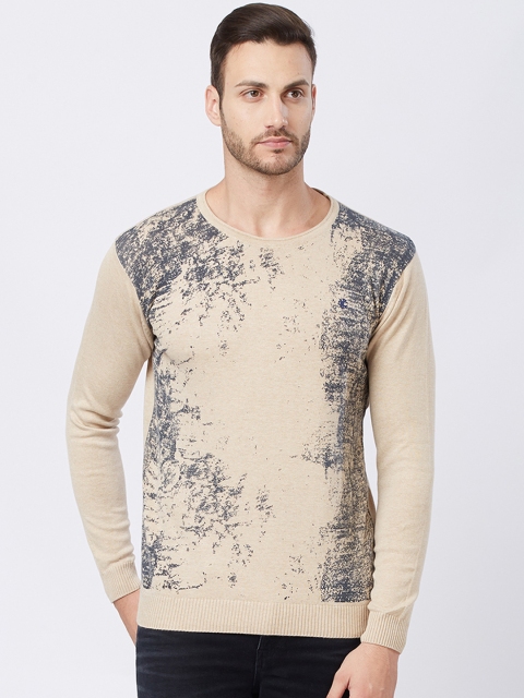 

Killer Men Beige & Navy Blue Self Design Pullover