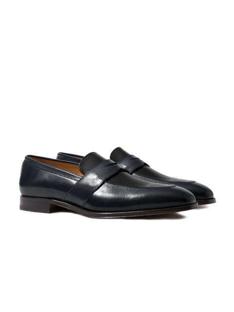 

Rapawalk Blue & Black Handcrafted Standard Width Leather Slipons, Navy blue