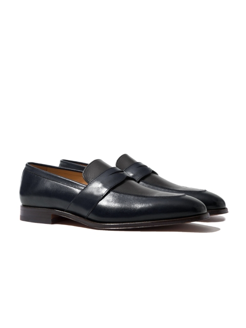 

Rapawalk Blue & Grey Handcrafted Wide Width Leather Slipons, Navy blue