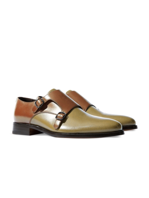 

Rapawalk Tan & Beige Handcrafted Wide Width Leather Monks