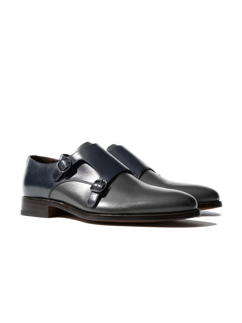 

Rapawalk Blue & Grey Handcrafted Wide Width Leather Monks