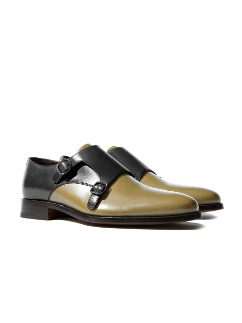 

Rapawalk Black & Beige Handcrafted Wide Width Leather Monks