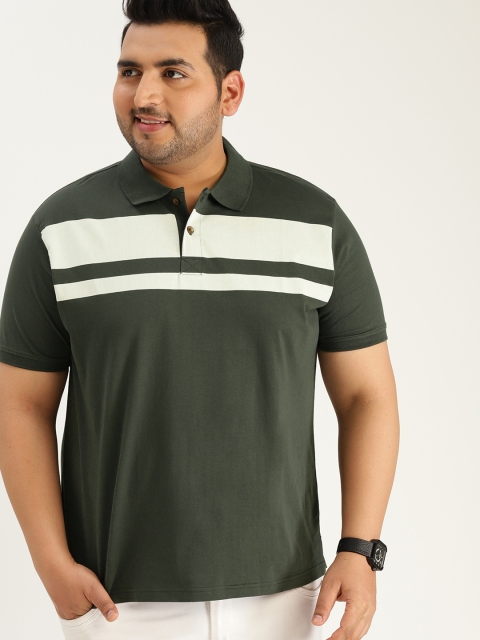 

Sztori Plus Size Men Olive Green White Colourblocked Polo Collar T-shirt