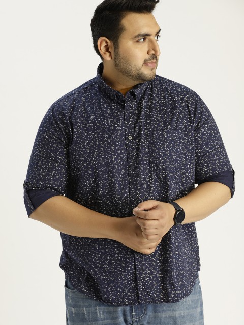

Sztori Plus Size Men Navy Blue Printed Casual Shirt