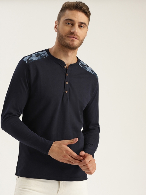 

Sztori Plus Size Men Navy Solid Henley Neck T-shirt, Navy blue
