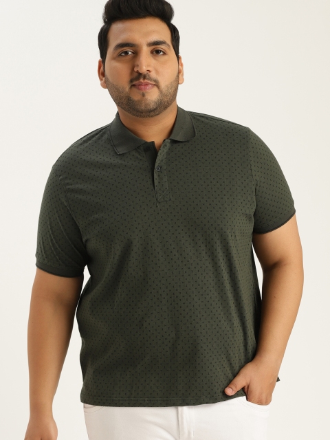 

Sztori Plus Size Men Olive Green Printed Polo Collar T-shirt