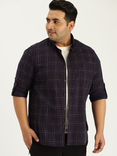 

Sztori Plus Size Men Navy Blue Checked Casual Shirt
