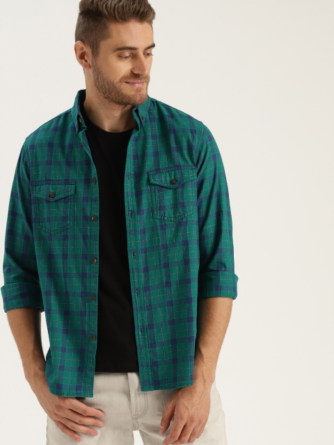 

Sztori Plus Size Men Blue Green Checked Casual Shirt