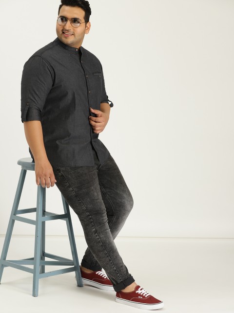 

Sztori Plus Size Men Charcoal Grey Solid Casual Shirt