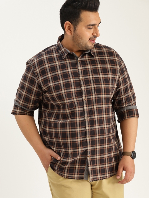 

Sztori Plus Size Men Brown Beige Checked Casual Shirt