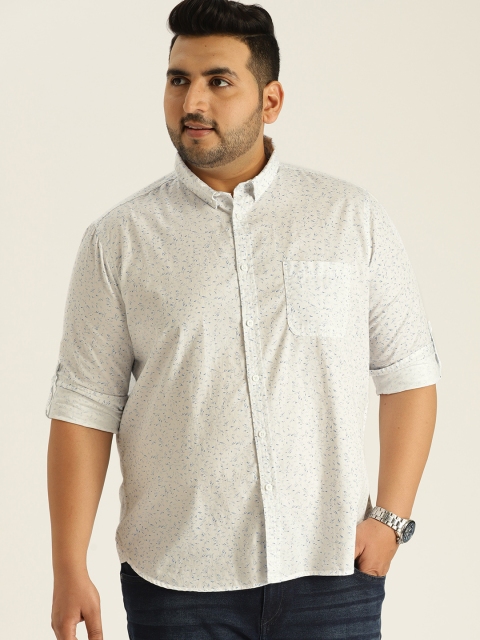 

Sztori Plus Size Men White Blue Printed Casual Shirt