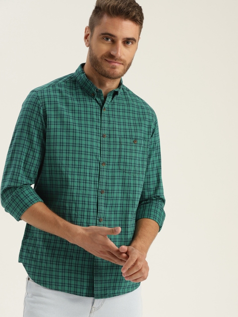 

Sztori Plus Size Men Green Navy Blue Checked Casual Shirt