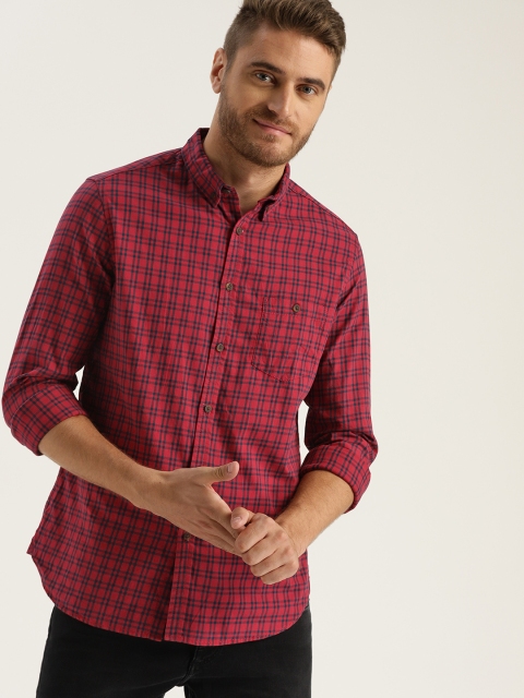 

Sztori Plus Size Men Red Navy Blue Checked Casual Shirt