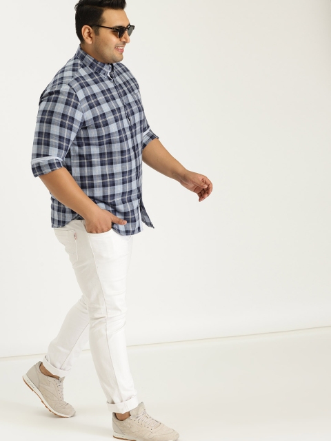 

Sztori Plus Size Men Blue Checked Casual Shirt