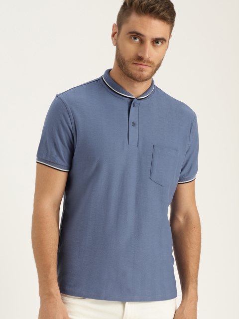 

Sztori Plus Size Men Blue Solid Polo Collar T-shirt