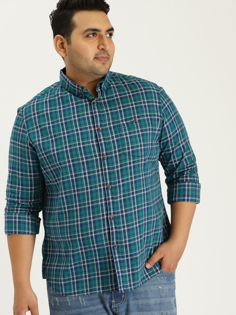 

Sztori Plus Size Men Blue Green Checked Casual Shirt
