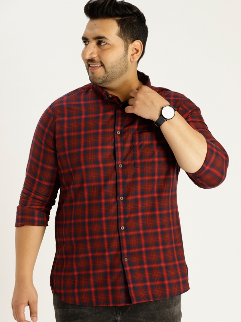 

Sztori Plus Size Men Red Navy Blue Checked Casual Shirt
