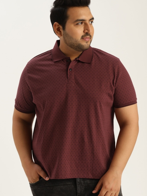 

Sztori Plus Size Men Wine-Coloured Printed Polo Collar T-shirt, Burgundy