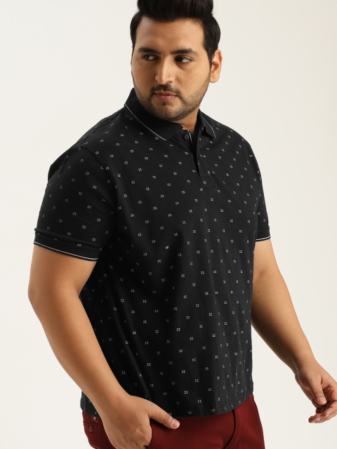 

Sztori Plus Size Men Black White Printed Polo Collar T-shirt