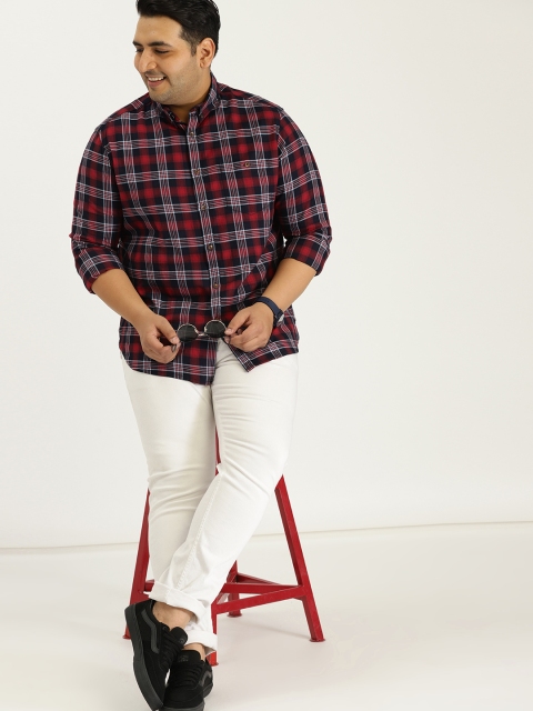 

Sztori Plus Size Men Red Navy Blue Checked Casual Shirt