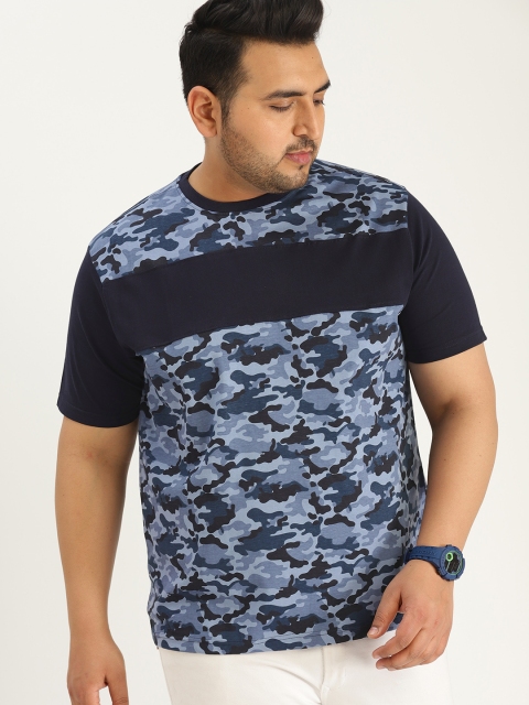 

Sztori Plus Size Men Blue Printed Round Neck T-shirt