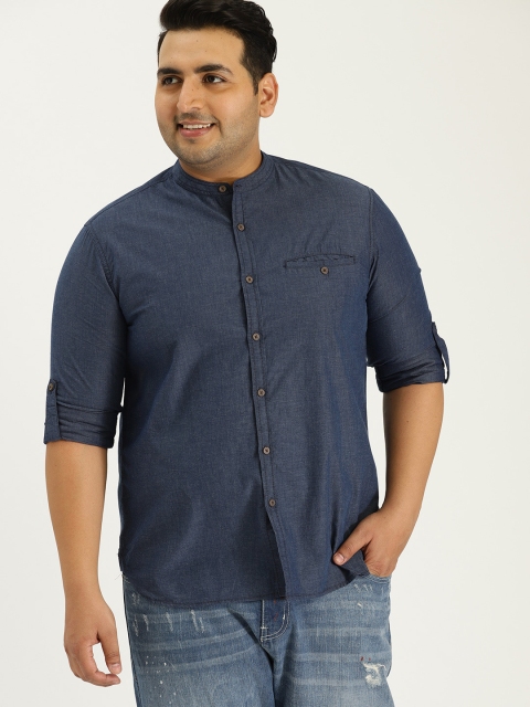 

Sztori Plus Size Men Navy Blue Solid Casual Shirt