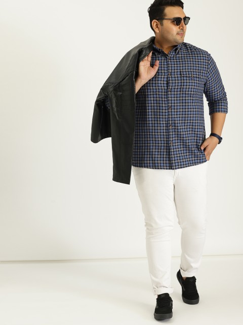 

Sztori Plus Size Men Blue Grey Checked Casual Shirt