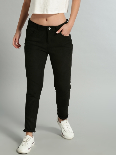 

Roadster Women Black Solid Skinny Fit Faux Suede Trousers