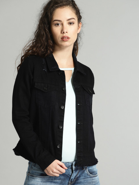

Roadster Women Black Solid Denim Jacket