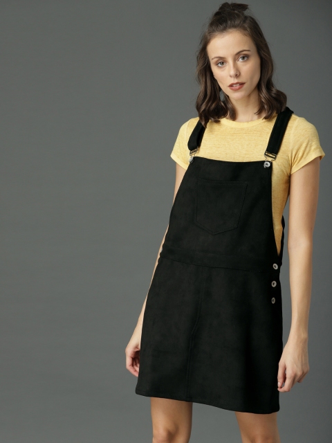 

Roadster Women Black Solid Pinafore Dress