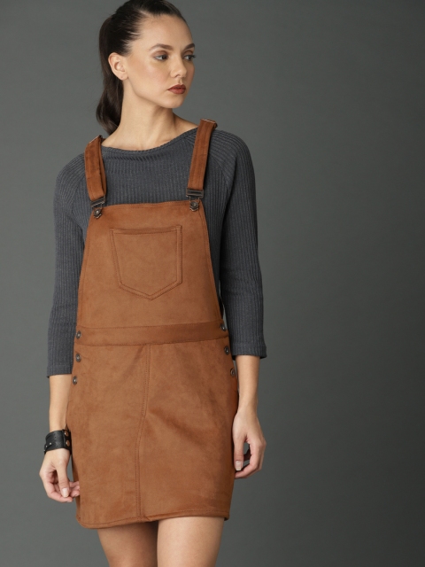 

Roadster Women Brown Solid Pinafore Dress