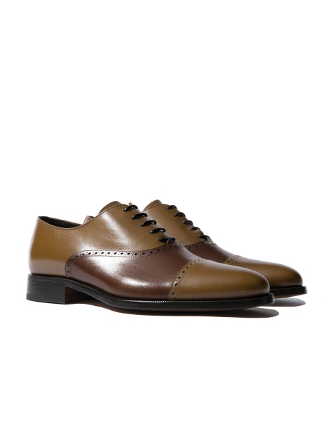 

Rapawalk Beige & Coffee Brown Handcrafted Wide Width Leather Oxfords