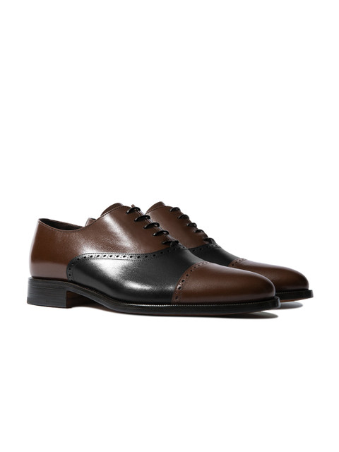 

Rapawalk Coffee Brown & Black Handcrafted Wide Width Leather Oxfords