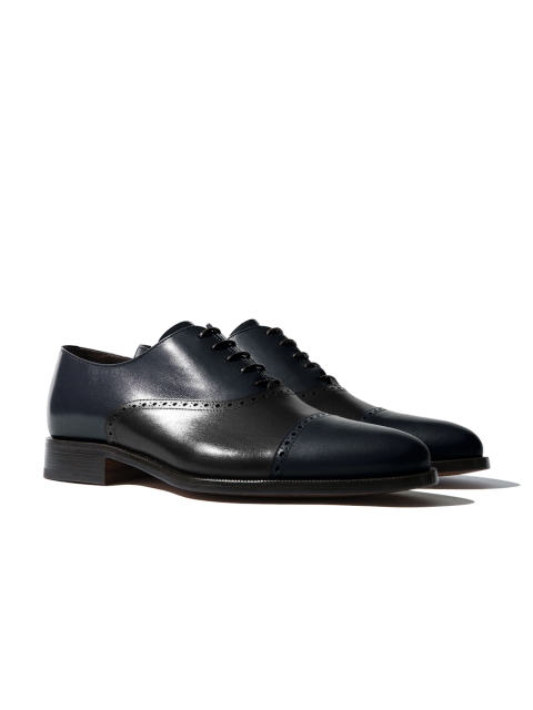 

Rapawalk Blue & Black Handcrafted Wide Width Leather Oxfords