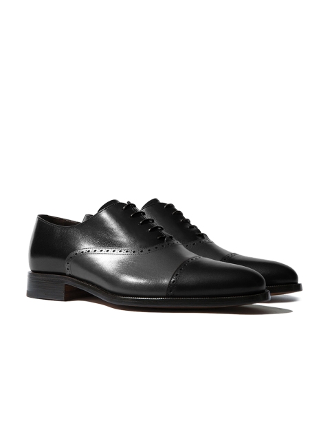 

Rapawalk Black & Grey Handcrafted Wide Width Leather Oxfords