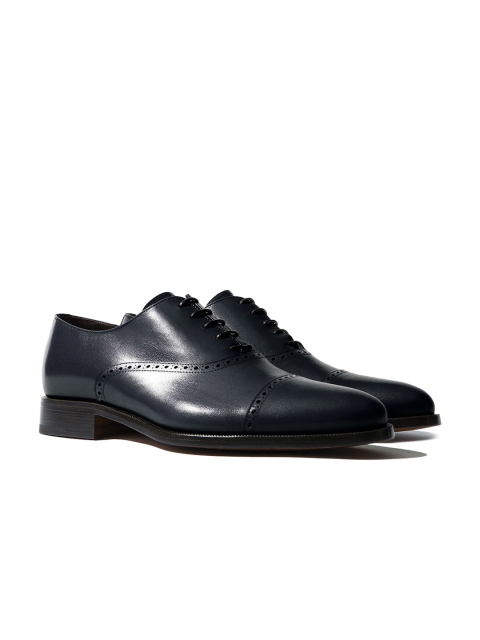 

Rapawalk Blue Handcrafted Wide Width Leather Oxfords, Navy blue