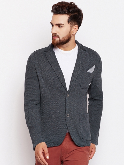 

Tom Tailor Charcoal Woven Design Single-Breasted Casual Pure Cotton Blazer