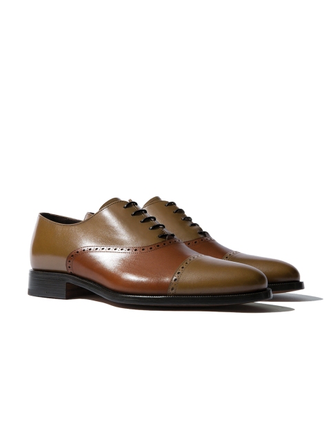 

Rapawalk Beige & Tan Handcrafted Wide Width Leather Oxfords, Brown