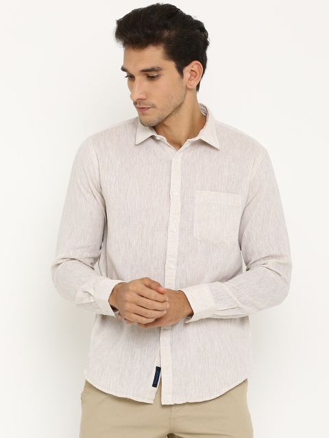 

Linen Club CAVALLO Men Beige Slim Fit Solid Casual Linen Shirt