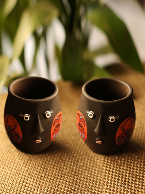 

Tribal Pot-Faces' In Terracotta (Set Of 2), Black