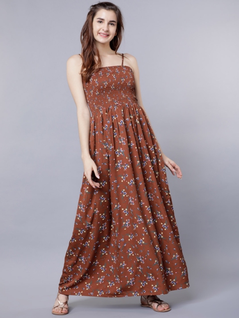 

Tokyo Talkies Women Brown Printed Maxi Dress