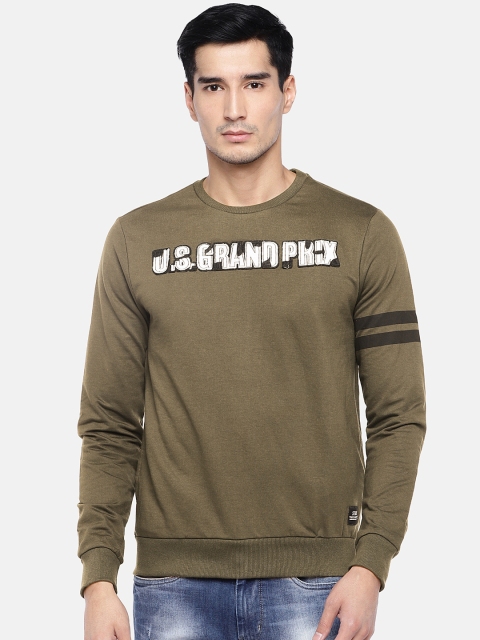 

People Men Olive Green Solid Sweatshirt