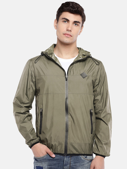 

People Men Olive Green Solid Open Front Jacket