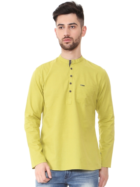 

Peter England Men Lime Green Woven Design A-Line Kurta
