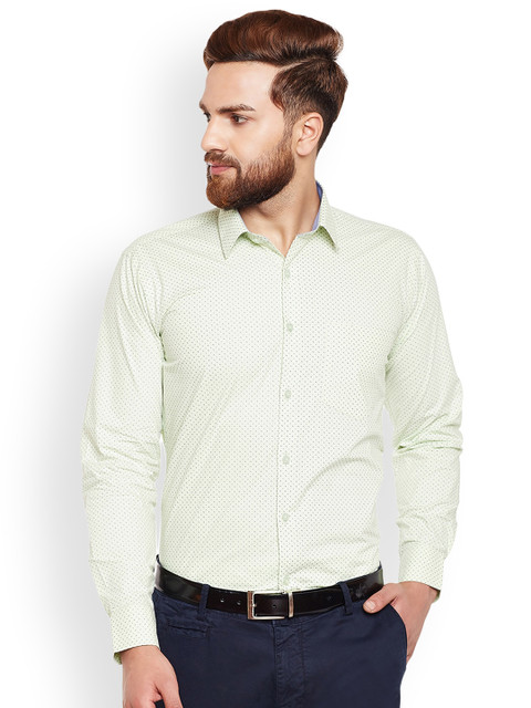 

Hancock Men Green Slim Fit Printed Formal Shirt