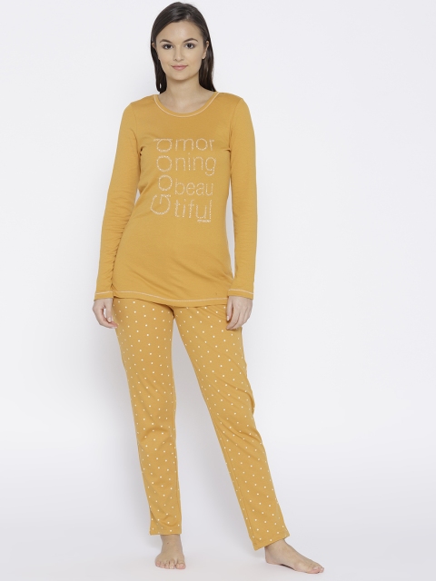 

MADAME M SECRET Women Mustard Yellow Printed Night Suit S8W30503 048