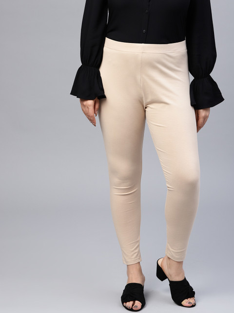 

Go Colors Women Beige Solid Ankle Length Leggings