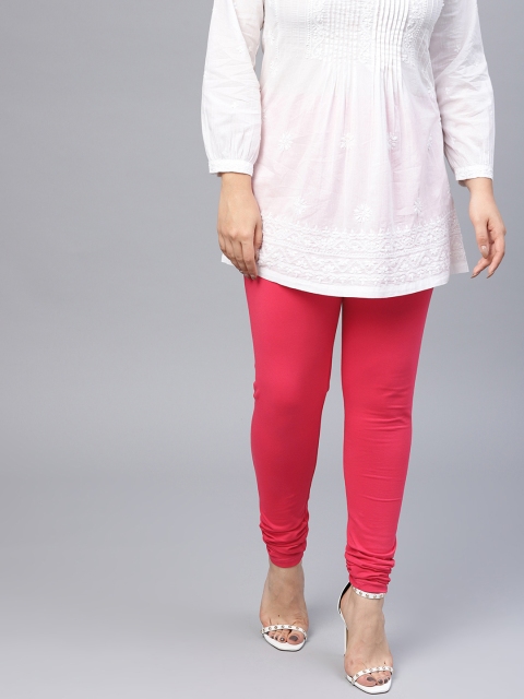 

Go Colors Women Pink Solid Churidar Length Leggings